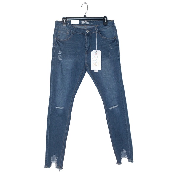 American Quality Denim Denim - NWT AQ Destructed Sharkbite Hem Skinny Jeans